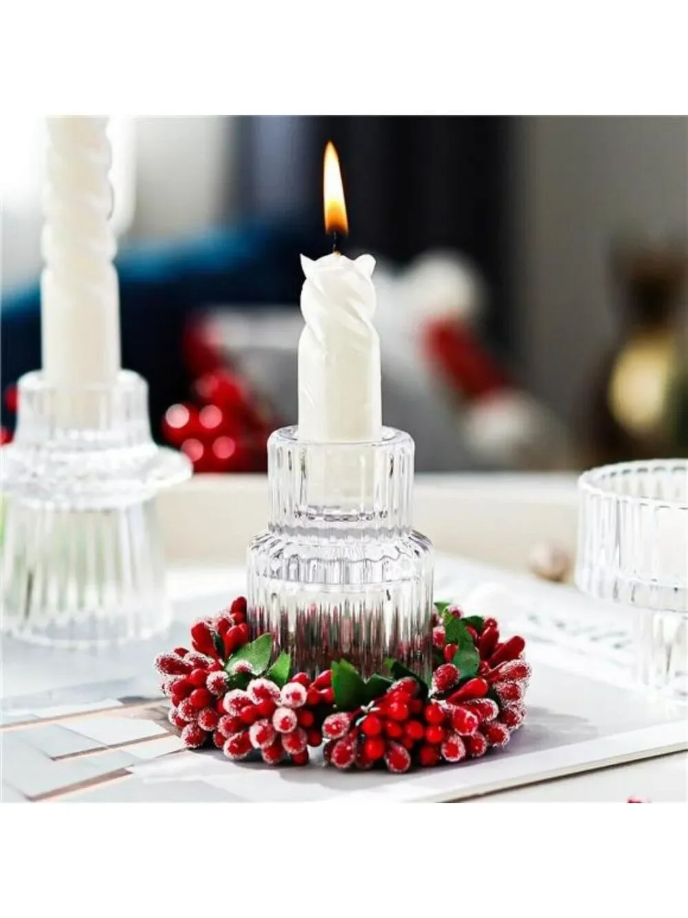 Clear Glass Taper Candle Holders Set of 12 Ribbed Candlestick Stands Table Cente